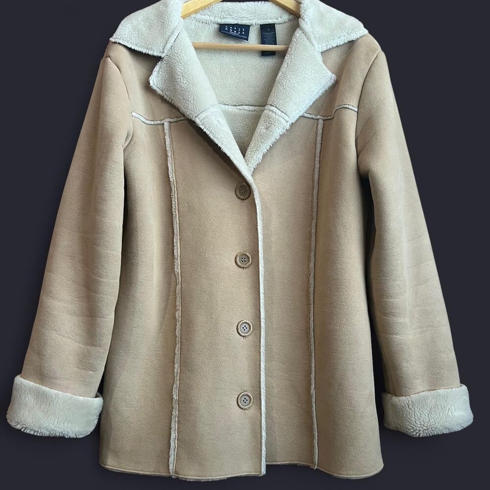 Vintage Crazy Horse By Liz Claiborne Tan & Cream Faux Suede Sherpa Lined Jacket